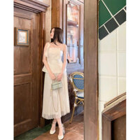 Set áo croptop  kèm chân váy midi xoè vintage