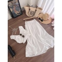 set áo croptop linen chân váy midi trắng 1414 laviecloset