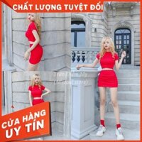 Set Áo Croptop Ôm Body tay cộc + chân váy
