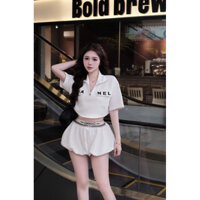 Set Áo Croptop Phối Chân Váy Bí Cạp Chữ
