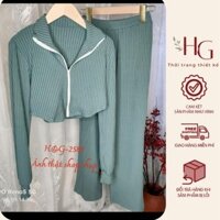 Set áo croptop quần ống suông, Set đồ thu đông chất len gân siêu tôn dáng QA1111