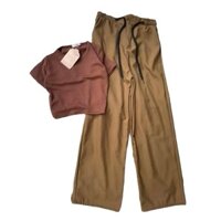 Sét áo croptop quần suông kaki màu nâu hình sàn là hình thật sản phẩm <55kg eo <74cm Nữ Women