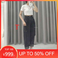 Sét áo croptop trắng và quần bò đen TT12 , áo thun nam nữ, quần khaki, quần nữ, sét bộ mặc ở nhà -DVGIT