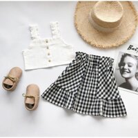 Set áo croptop váy kẻ