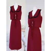 SÉT ÁO CRTOP CỔ SEN VIỀN REN + CHÂN VÁY