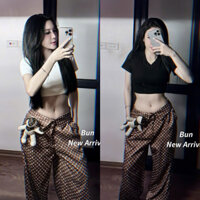 Set áo crtop mix quần suông lv gấu