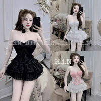 SET ÁO CÚP CROSET ĐAN DÂY PHỐI CHÂN VÁY TƠ TẦNG