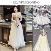 SET ÁO CÚP HOẠ TIẾT THỔ CẨM GIM TAG NƠ ĐÁ PHỐI CHÂN VÁY LƯỚI CAO CẤP