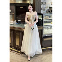 SET ÁO CÚP HOẠ TIẾT THỔ CẨM GIM CHARM NƠ PHỐI CHÂN VÁY LƯỚI