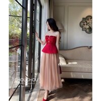 SET ÁO CÚP NGỰC ĐỎ CHÂN VÁY VOAN