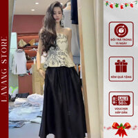 Set áo cúp ngực peplum họa tiết phối chân váy dài sang trọng – Đi tiệc, dạo phố, chụp ảnh LaNang B110