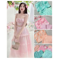 Set áo cúp ngực phối chân váy maxi dài đủ màu kèm ảnh thật