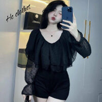 Set áo cúp ngực tay lưới chấm bi mix quần short chuẩn hàng thiết kế [L1.A] HC clothes
