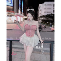 Set Áo Cup Ngực Thun Voan Tiểu Thư Siêu Hot Chân Váy Chữ A Đính Đá ( Có mút + lót quần ) ByA💃🤩