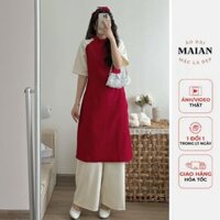 Set áo dài cách tâm kiểu mới mùa xuân 2025 cực hot S8542 áo dài dáng xuông thiết kế nơ buộc siêu xinh chơi Tết-MAIAN