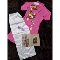 SET ÁO DÀI CÁCH TÂN AMUN MÀU HỒNG THÊU RUY BĂNG KÈM QUẦN TRẮNG SETAD80-HONG