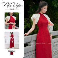 Set áo dài cách tân, áo dài đỏ Tay Phồng phối voan trắng , quần dài trắng truyền thống xinh xắn phù hợp đi chơI TẾT