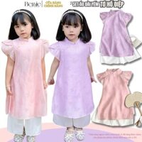 Set áo dài cách tân áo dài yếm tơ hồ điệp bé gái màu hồng tím mặc tết 1 đến 7 tuổi BERNIE T0924B15