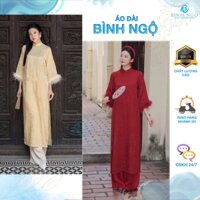 Set áo dài cách tân áo lụa gấm hoa tay lông vũ quần lụa ngọc trai cao cấp, Áo Dài Tết siêu sang- Áo Dài Cao Cấp Bình Ngộ