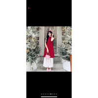 Set Áo Dài Cách Tân Áo Yếm Quần Phi Lụa NV567 Cổ Phối Nơ Mặc Chụp Hình Tết 2025