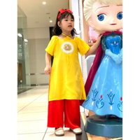 Set áo dài cách tân cho bé gái đi chơi tết (tặng 1 băng đô ) BITIKKIDS, đỏ và vàng 0 đến 9 tuổi