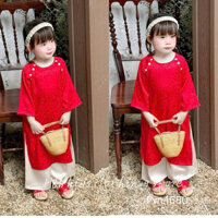 Set Áo Dài Cách Tân Cho Bé Gái Thêu Hoa Sen Kèm Chân Váy BaBoo Kids