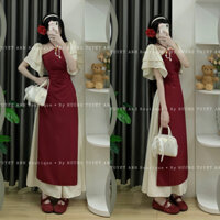 Set áo dài cách tân cổ yếm phối tay bèo chân váy xoè dài [ HÌNH THẬT HƯƠNG TUYẾT ANH BOUTIQUE ]