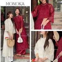 Set Áo dài cách tân dáng suông kim tuyến + Quần lụa ống rộng đi chơi Tết lễ chùa đám cưới ăn hỏi bê tráp T1006G MONOKA