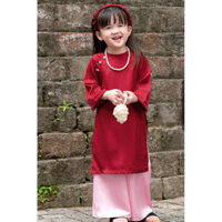 sét áo dài cách tân dáng suông đính khuy cho bé (kèm bờm)