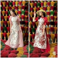 Sét áo dài cách tân đẹp 2 tà  gấm cao cấp kèm chân váy sang chảnh đẹp hàng thiết kế