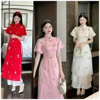 SÉT ÁO DÀI CÁCH TÂN ĐÍNH NGỌC CỘT NƠ TAY PHÒNG ĐỦ SIZE S,M,L,XL,XXL