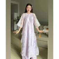 Set Áo Dài Cách Tân In Hoa Đính Nơ Kèm Quần Dài Phi Bóng UNIZ Aodai704/P13K4
