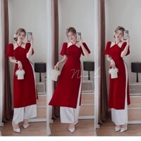 Set Áo Dài Cách Tân kiểu cổ yếm trễ vai mặc đi chơi Tết, áo dài bê mâm quả đẹp. Freesize
