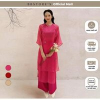 Set Áo Dài Cách Tân Tay Lỡ Cổ Tròn Chất Xốp Gân Đính Đá (kèm băng đô) BBSTORE'S -K4181A