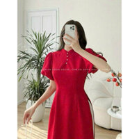 Set Áo Dài Cách Tân Thời Trang Mặc Đi Chơi Tết Cổ Tàu Đính Cườm Tay Phồng Nhẹ Nhàng Siêu Xinh QC🌹 ĐẦM VÁY