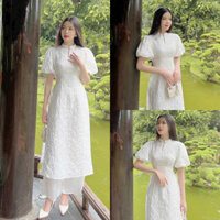 Sét áo dài cách tân thời trang nữ mặc dịp lễ TẾT chất gấm mix quần LỤA phi mờ suông dài