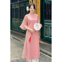 Set áo dài cách tân thời trang mặc lễ tết áo tơ 2 lớp đính dây cột nơ kèm quần dài tuyết nhung ống rộng