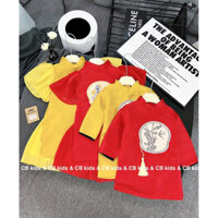 Set áo dài cặp cách tân cây tre cho bé trai bé gái mặc tết