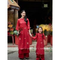 Set áo dài cho bé gái Nguyệt Ý quần ống rộng, Áo dài kèm quần trẻ em đồ đôi mẹ và bé gái chơi Lễ Chùa Nhà Lụa Kids