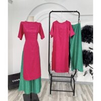 SET ÁO DÀI GẤM HỒNG