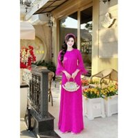 Set Áo dài gấm tơ lông vũ kết Ngọc full tà tết cổ PHƯƠNG HẢI YẾN full size S - 2XL