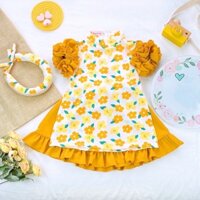 Set áo dài hoa mai vàng kèm mấn cho bé
