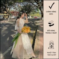 Set Áo Dài Hoa Nổi Phối Voan + Chân Váy xếp Ly Duyên Dáng - C0649