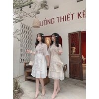 Set ao dai hoa noi phoi voan tay lung - D0099 - Nude - Size S