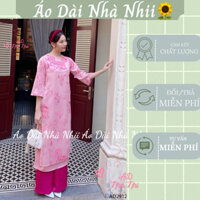 Set áo dài Hồng Sư chất liệu Organza & lụa tổng hợp dáng suông tay dài hoạ tiết thêu