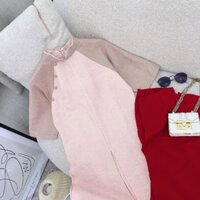 SET ÁO DÀI HỒNG TAY PHỐI XẺ TÀ + QUẦN SUÔNG ĐỎ ( ảnh thật ở cuối )