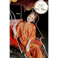 Set áo dài lụa cam họa tiết chữ hỷ, Áo dài lụa tơ tằm, Set áo dài nữ , Áo dài Từ Hoa