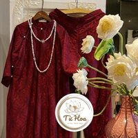 Set áo dài lụa đỏ họa tiết hoa chữ thọ, áo dài lụa tơ tằm cao cấp, Set áo dài nữ , Áo dài Từ Hoa