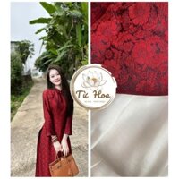 Set áo dài lụa đỏ họa tiết hoa cúc, Áo dài lụa tơ tằm cao cấp, Set áo dài nữ , Áo dài Từ Hoa