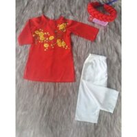 Set áo dài lụa hoa mai bé gái